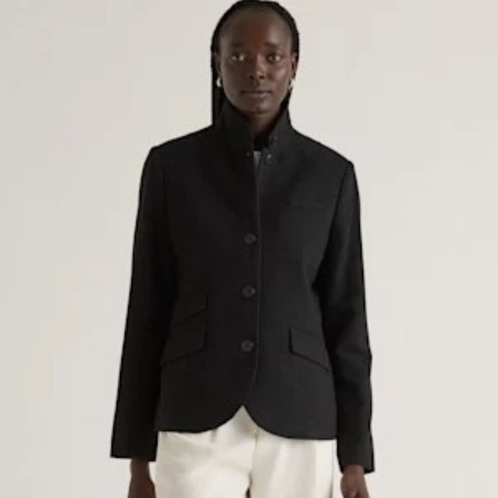 Quince Womens Italian Wool Stand Collar Blazer Black Outerwear XL NWT